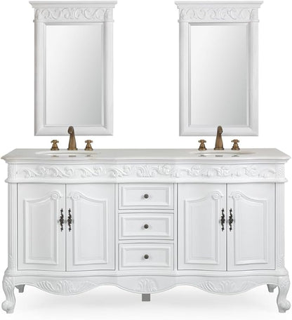 Benton Collection 64” Beckham Antique White Double Sink Bathroom Vanity with 2 Mirrors CF-3882W-AW-64-MIR-MIR