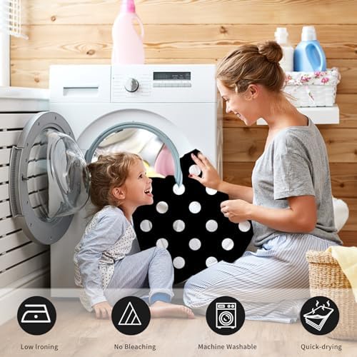 Polka Dots Shower Curtain, Black White Waterproof Fabric Shower Curtain for Bathroom with Modern Abstract Geometric Circle Bath Curtain Decor with Hooks, Machine Washable, 65''Wx72''L