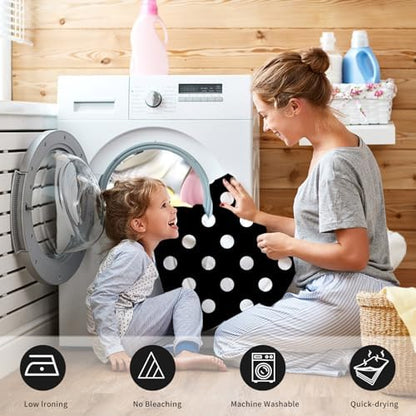 Polka Dots Shower Curtain, Black White Waterproof Fabric Shower Curtain for Bathroom with Modern Abstract Geometric Circle Bath Curtain Decor with Hooks, Machine Washable, 65''Wx72''L