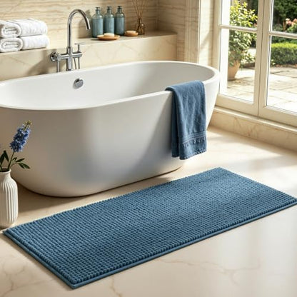 SUBRTEX Bathroom Rugs, 24" x 55" Chenille Bath Rug Soft Short Plush Bath Mat Soft Shower Mat Water Absorbent Shower Mat Quick Dry Machine Washable, Stone Blue