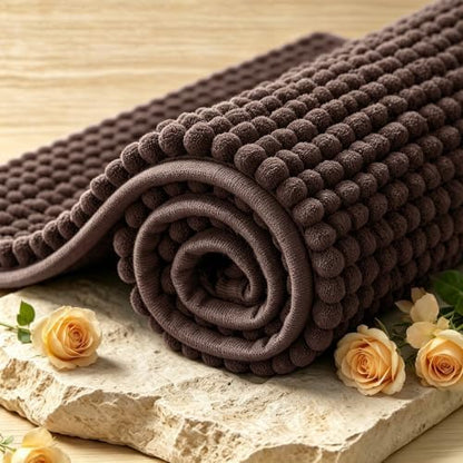 SUBRTEX Bathroom Rugs, U Shaped Chenille Bath Rug 24" x 20" Soft Short Plush Bath Mat Soft Shower Mat Water Absorbent Shower Mat Quick Dry Machine Washable, Chocolate