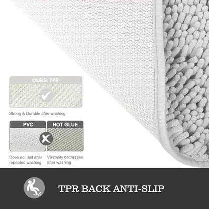Yeaban Chenille Light Gray Bathroom Rug 17"x24", Non-Slip Rubber Backing