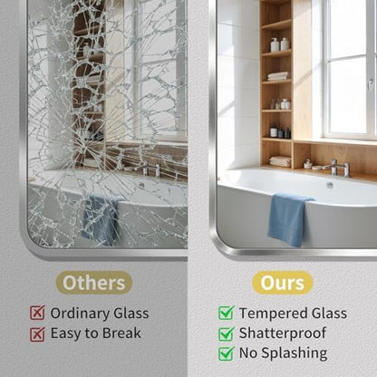 Bathroom Mirror for Wall, 30"x36" Black Bathroom Mirror for Over Sink, Shatterproof Tempered Glass Vanity Mirror with Anti-Rust Aluminum Alloy Frame, Hang Horizontally or Vertically, Silver