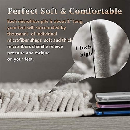 Bathroom Rugs Set 2 Piece Bath Mats Non Slip for Bathrooms, Thick Soft Chenille Rug Set, Bathtub Mats, Ultra Absorbent Bath Carpet, Shaggy Floor Mat, Champagne, 20"x32" & 16"x24"