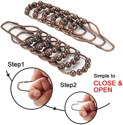 Shower Curtain Hooks Rings, Rustproof Metal Shower Curtain Rings for Bathroom Shower Rods Curtains - Set of 12, Bronze