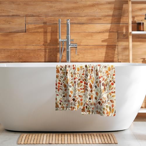 Leaves Floral Hand Towels 14x28 Inch 2Pcs Pack Orange Color Boho Floral Absorbent Soft Fingertip Tea Towel Dish Towel Cloth for Sports Gym Yoga Kitchen Bathroom Home Decor