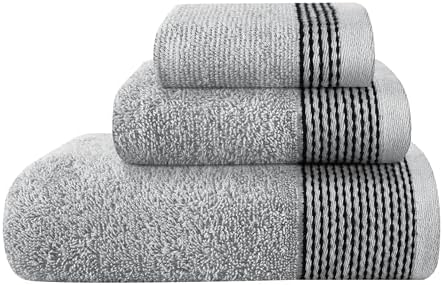 Belizzi Home Ultra Soft 3 Pack Cotton Towel Set, Contains a Bath Towel 28x55 inch, a Hand Towel 16x24 inch & a Wash Coth 12x12 inch, Ideal Everyday use, Compact & Lightweight -Light Grey