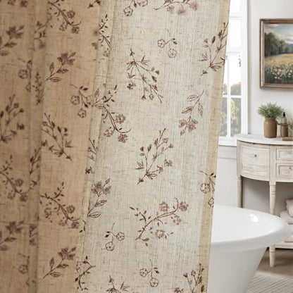 Brown Floral Farmhouse Vintage Linen Shower Curtain French Country 72Wx72H