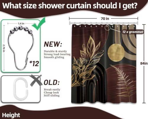 Dark Brown and Gold Extra Long Shower Curtain, Tall 72X84 in