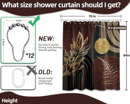 Dark Brown and Gold Extra Long Shower Curtain, Tall 72X84 in