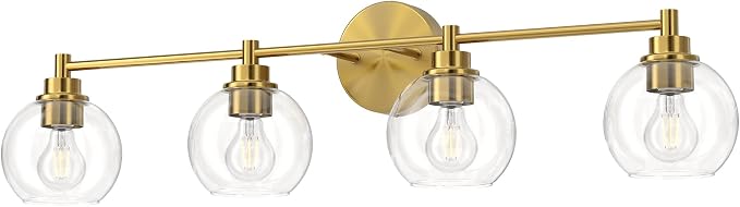 VONLUCE 4 Light Bathroom Vanity Light Fixtures, Gold Finish | Globe Glass Shades, E26 Sockets, Easy to install, Vanity Lights for Bedroom Hallway Living Room