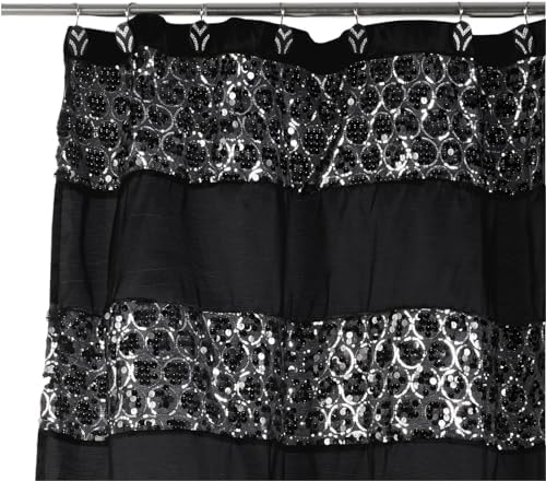 Zahari Home Sinatra Bathroom Shower Curtain Glamorous Bling Fabric Shower Curtain, 72"x70", Black