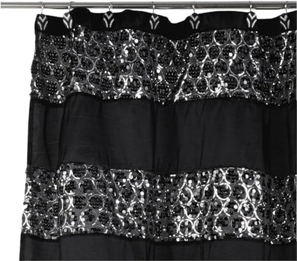 Zahari Home 13pc Sinatra Bathroom Shower Curtain Set Classic Shower Curtain & 12 Shower Curtain Hooks Luxury Fabric Shower Curtain Unique Design Bling Black Shower Curtain Set