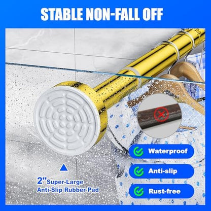 Ausemku Shower Curtain Rod - 32-104 Inch Rustproof Tension Rod, Non-Slip Spring Design, No Drilling Adjustable Curtain Rod for Bathroom, Kitchen, and Closet（Gold）