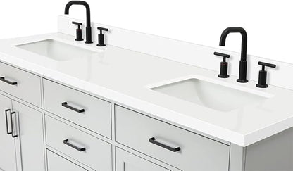 DKB Isabella 72 Inch Bathroom Vanity Double Sink — Grey Bathroom Vanity with Sink, 1.5" Edge Pure White Quartz Countertop, 4 Soft-Close Doors, 4 Dovetail Drawers, and 2 Tilt Drawers