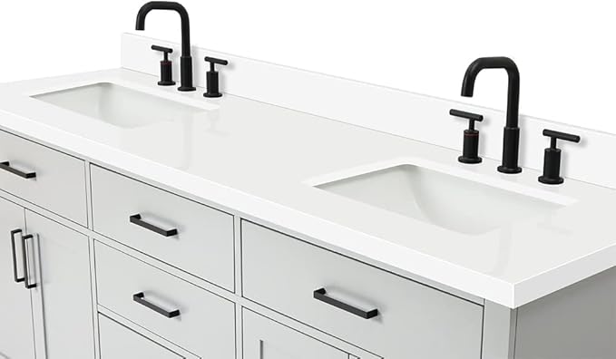 ARIEL Hepburn 72-inch Bathroom Vanity with Sink,Solid Wood, 1.5-inch Pure White Quartz Countertop & Backsplash, Double Rectangular Porcelain Sink, 4 Soft Closing Doors, 6 Dovetail Drawers, Grey