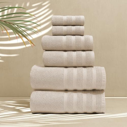 Hearth & Harbor Bath Towels for Bathroom - 100% Ring Spun Cotton Luxury Bathroom Towels - Soft & Highly Absorbent Bath Towels Set, 6 Piece Set, Beige