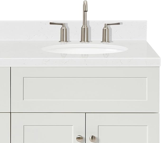 ARIEL Hamlet 72" Double White Bathroom Vanity, 1.5" Edge Carrara Quartz Countertop & Splash, Oval Sinks, 4 Soft Closing Doors, 3 Full Extension Dovetail Drawers, Toe Kick, Brushed Nickel