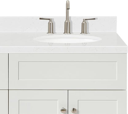 ARIEL Hamlet 72" Double White Bathroom Vanity, 1.5" Edge Carrara Quartz Countertop & Splash, Oval Sinks, 4 Soft Closing Doors, 3 Full Extension Dovetail Drawers, Toe Kick, Brushed Nickel