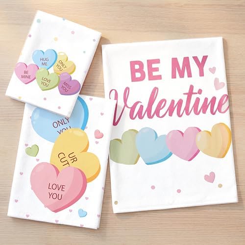 Peryiter 3 Pack Valentine Heart Decorative Bath Towel Set