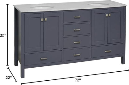 Horizon 72-inch Double Bathroom Vanity (Engineered Carrara/Marine Gray): Includes Marine Gray Cabinet with Engineered Carrara Countertop and White Ceramic Sinks