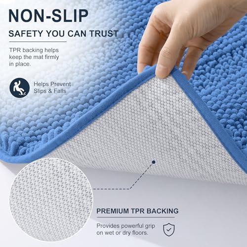 Smiry Thick Chenille Toilet Rugs U-Shaped 24x20, Bath Mat, Cornflower Blue