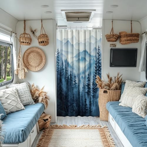 Navy Blue Forest Stall Shower Curtain, 54X72 in Narrow Small, Mountain