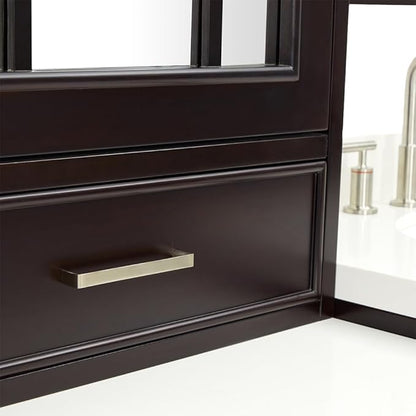 ARIEL Stafford 84-inch Bathroom Vanity with Sink,Solid Wood, 1.5-inch Pure White Quartz Countertop & Backsplash, Double Oval Porcelain Sink, 5 Soft Closing Doors, 6 Dovetail Drawers, Espresso