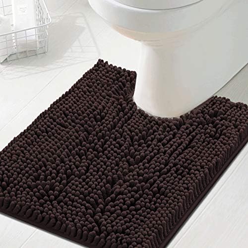 H.VERSAILTEX Toilet Mat U Shaped Bathroom Rugs Bath Mats for Bathroom Non Slip Luxury Chenille Bath Mat U Shape 20x24 Extra Soft and Absorbent Shaggy Rugs Washable Dry Fast - Chocolate