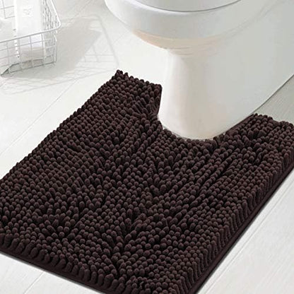 H.VERSAILTEX Toilet Mat U Shaped Bathroom Rugs Bath Mats for Bathroom Non Slip Luxury Chenille Bath Mat U Shape 20x24 Extra Soft and Absorbent Shaggy Rugs Washable Dry Fast - Chocolate