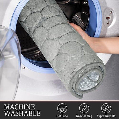 YIHOUSE Bathroom Rugs Mat Set, Memory Foam Bath Mat 2 Piece Gray