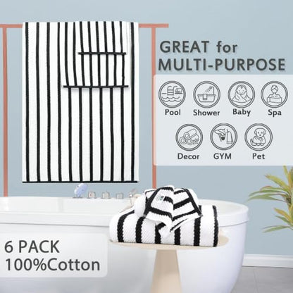 VOOVA & MOVAS 6PC Towel Set, 100% Cotton, Black White