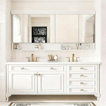 48-92IN Single/Double Sink Bathroom Vanity, Defogging Smart Mirror, Modern American Free Standing Vanity with Bathroom Cabinet