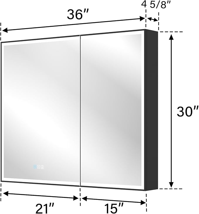 36" X 30" LED Mirrored Medicine Cabinet, Bathroom Medicine Cabinets with Lights for Bathroom, Defogging Function Mirror Cabinet, Medicine Cabinet with USB Port & Outlet, Double Doors
