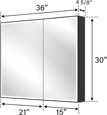 36" X 30" LED Mirrored Medicine Cabinet, Bathroom Medicine Cabinets with Lights for Bathroom, Defogging Function Mirror Cabinet, Medicine Cabinet with USB Port & Outlet, Double Doors