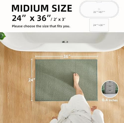 TYUU Bathroom Rugs Non Slip Washable, Super Absorbent Thin Bath Mat Quick Dry Low Pile Bathroom Rug, Sage Green 24"x36"