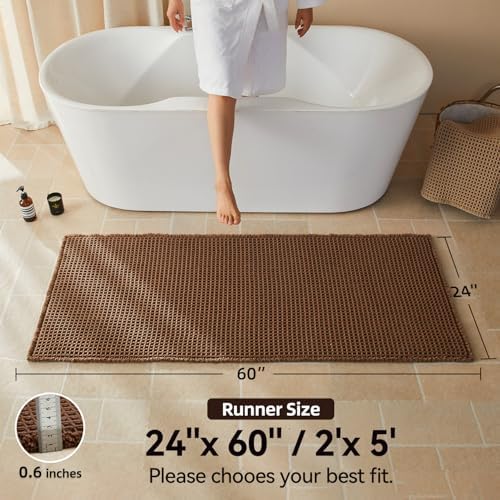 Triohero Waffle Runner Rug Bathroom, Long Boho Bath Mat, 24x60 Mocha