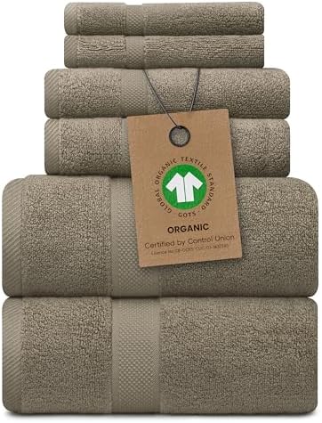 Alusa Home 100% Organic Zero-Twist Cotton Towels - GOTS Certified Luxury Bath Towels - Ultra Soft & Plush 700GSM Long-Staple Cotton - 6 Piece Towel Set (Taupe)