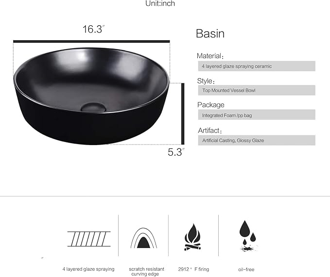 YOURLITE 28" Wall Mounted Bathroom Vanity Modern Lavatory Wood Cabinet with Mirror Black Round Countertop Sink Combo Vanities Set