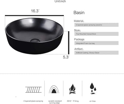 YOURLITE 28" Wall Mounted Bathroom Vanity Modern Lavatory Wood Cabinet with Mirror Black Round Countertop Sink Combo Vanities Set