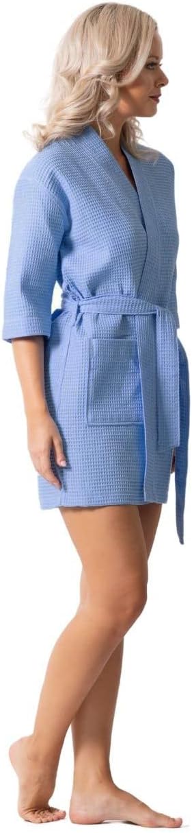 Lightweight Waffle Knit Bath, Spa & Bridesmaids Kimono Short Robes for Women - Quick Dry & Soft