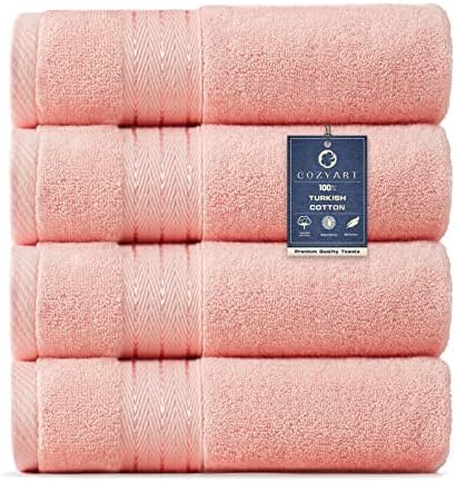 COZYART Luxury Hand Towels 4 PCS, Pink 100% Turkish Cotton 650 GSM