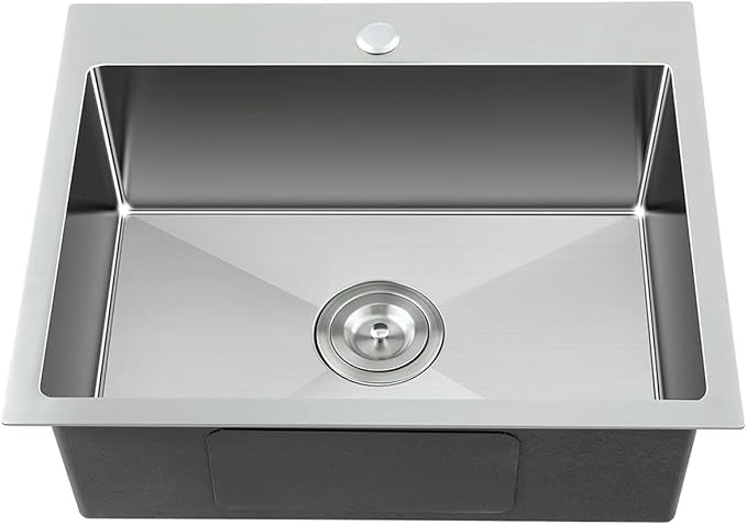 23 Inch Brushed Drop in Kitchen Sink-TSIBOMU 18 Gauge Satinless Steel | Topmount Single Bowl Single Hole Kitchen Sink, 9 inch Deep Bowl Basin Sink, D23"xW18"xH9"