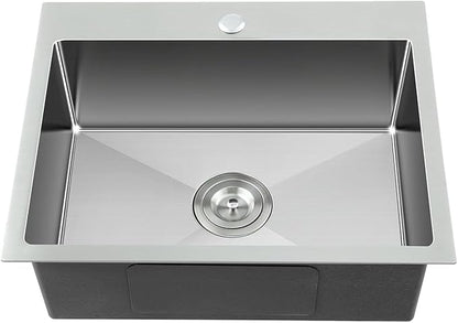 23 Inch Brushed Drop in Kitchen Sink-TSIBOMU 18 Gauge Satinless Steel | Topmount Single Bowl Single Hole Kitchen Sink, 9 inch Deep Bowl Basin Sink, D23"xW18"xH9"