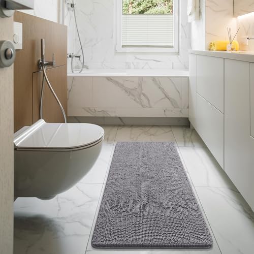 LOCHAS Luxury Bathroom Rug Shaggy Bath Mat 24 x 54 Inch, Gray