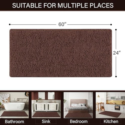 LOCHAS Luxury Bathroom Rug Shaggy Bath Mat 24 x 60 Inch, Brown