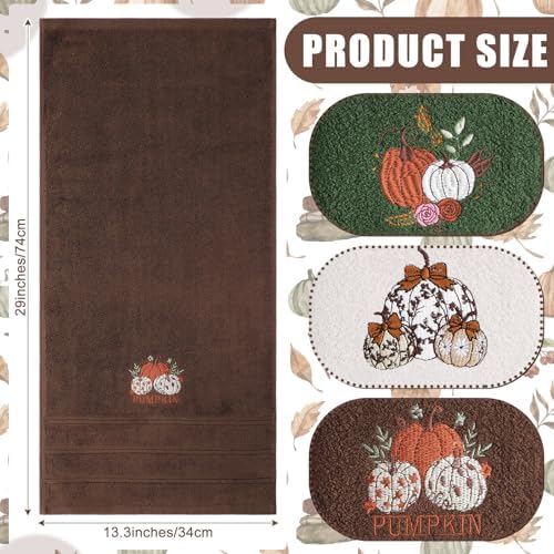 FuWeave 3 Pcs Green Brown Fall Pumpkin Hand Towels for Bathroom