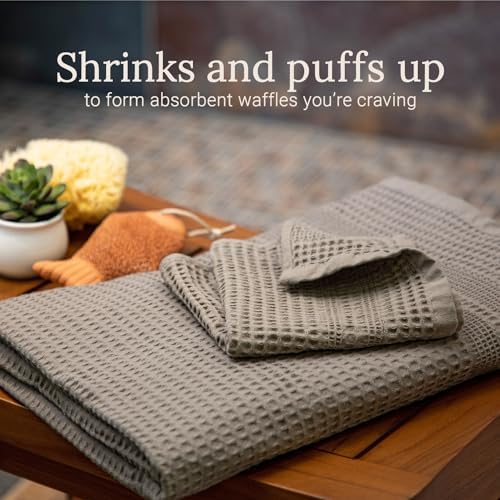 GILDEN TREE Waffle Hand Towels for Bathroom Quick Dry Towel Super Absorbent Thin 100% Cotton Lint Free, Hand Towels for Bathroom Set of 2, Classic Style (Stone Greige)