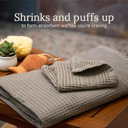 GILDEN TREE Waffle Hand Towels for Bathroom Quick Dry Towel Super Absorbent Thin 100% Cotton Lint Free, Hand Towels for Bathroom Set of 2, Classic Style (Stone Greige)