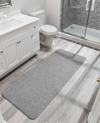 Bosap Bath Mat,Ultra Thin Bathroom Runner Rugs,Large Bath Mats for Bathroom,Quick Dry,Non-Slip,Machine Washable,Low Pile,Bath Rug,Shower Outside,Sink,Home Decor Accessories.Grey,3'x6'(36x72inch)